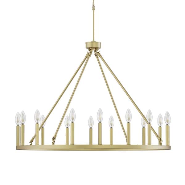 Maxax Bismarck 16 -Light Brass Unique Wagon Wheel Chandelier with Wrought Iron Accents