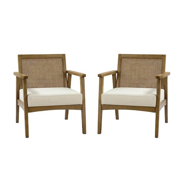 JAYDEN CREATION Anemone Ivory Armchair with Rattan (Set of 2)