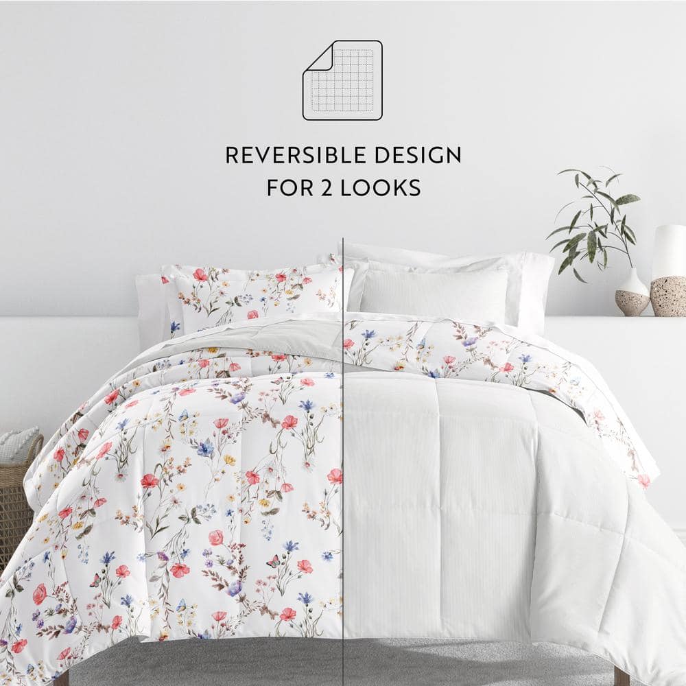 Full Pink Floral Down Alternative Reversible Comforter Set