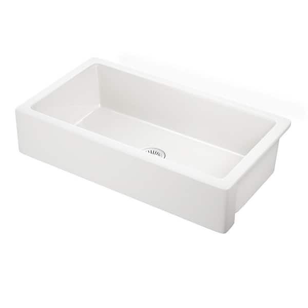 Interbath White Fireclay 30 in. Single Bowl Farmhouse Apron Kitchen ...