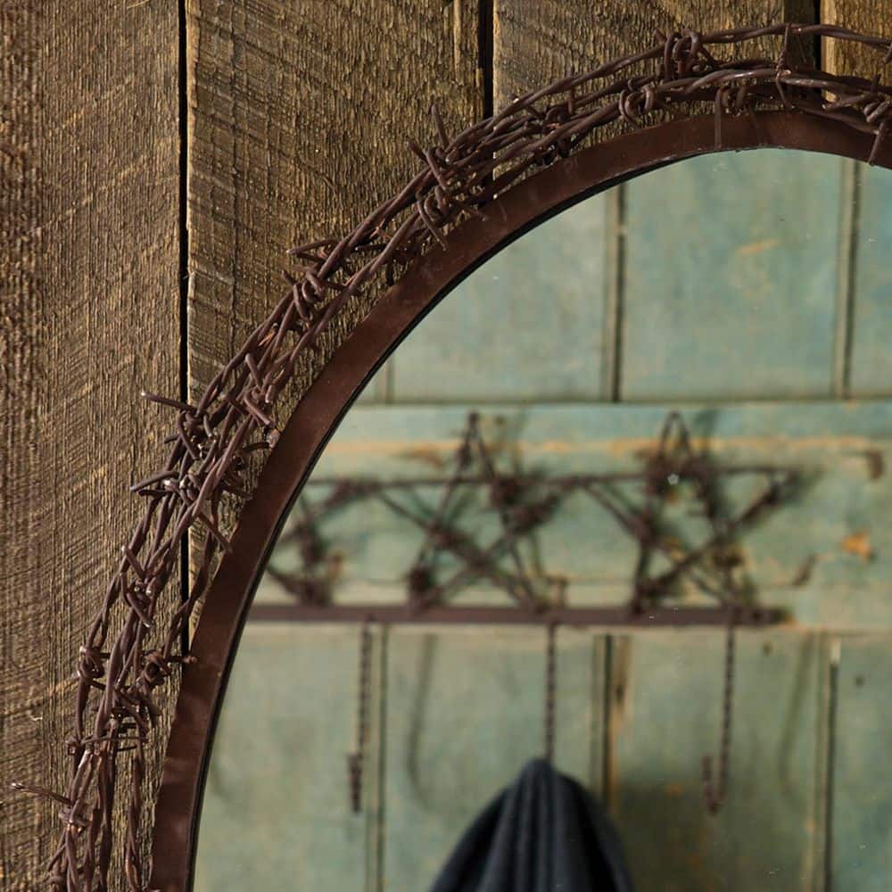 Rustic Oval Brown Wood and Wire Mirror