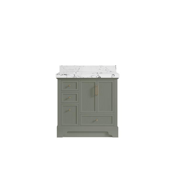 Willow Collections Alys 36 in. W x 22 in. D x 36 in. H Single Sink Bath Vanity Center in Evergreen with 2 in. Viola Night qt Top