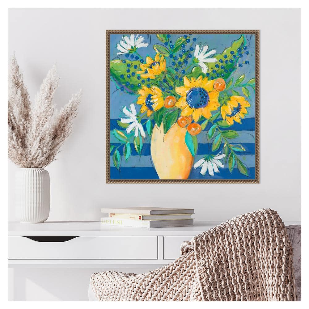 Floral Bursts Among the Blue Canvas Print with Bronze Frame