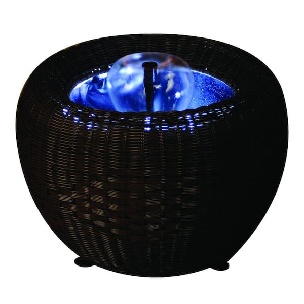 Gardenique 23 in. Mocha Wicker Patio Pond Urn with White LED Light