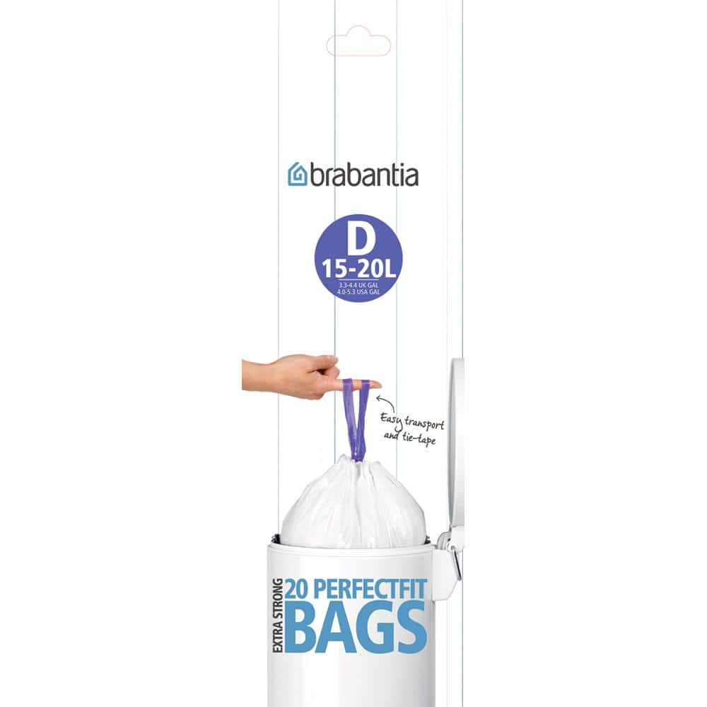 Brabantia Brabantia PerfectFit Bin Liners Size D/15-20 Litre Thick Plastic Trash Bags with 
