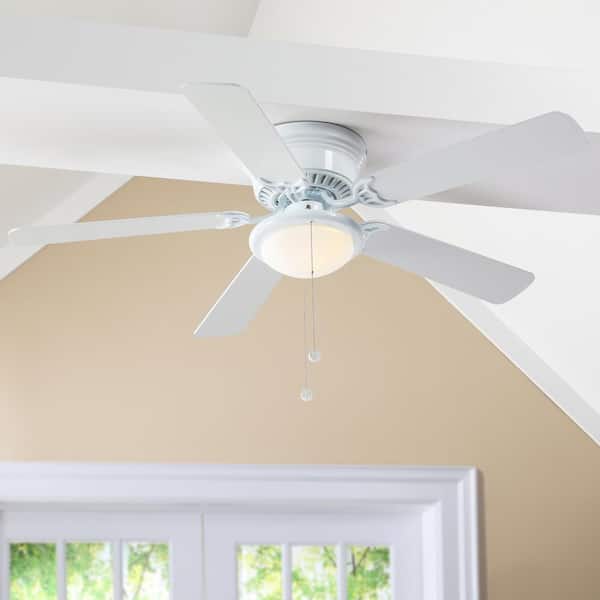 White Ceiling Fan with Light Kit Hugger 52 IN Indoor LED  5 Blades Flush Mount 