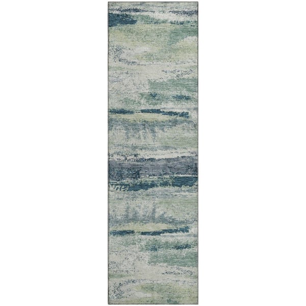 Mayfield Premium Machine Washable Abstract AMF942 Mint 2 ft. 3 in. x 7 ft. 6 in. Runner Rug