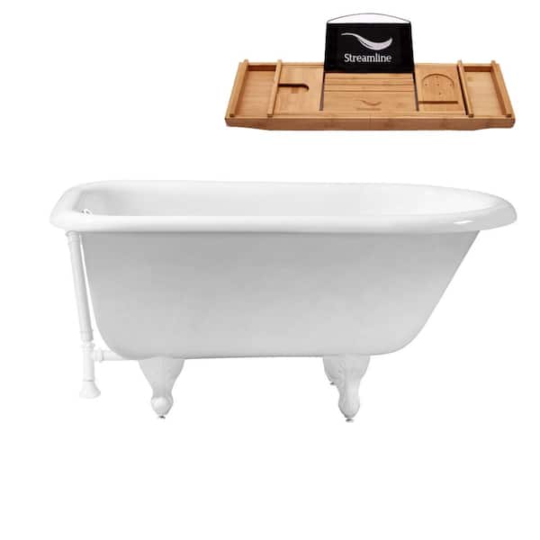 Streamline 66 in. Cast Iron Clawfoot Non-Whirlpool Bathtub in Glossy White with Glossy White Drain and Glossy White Clawfeet