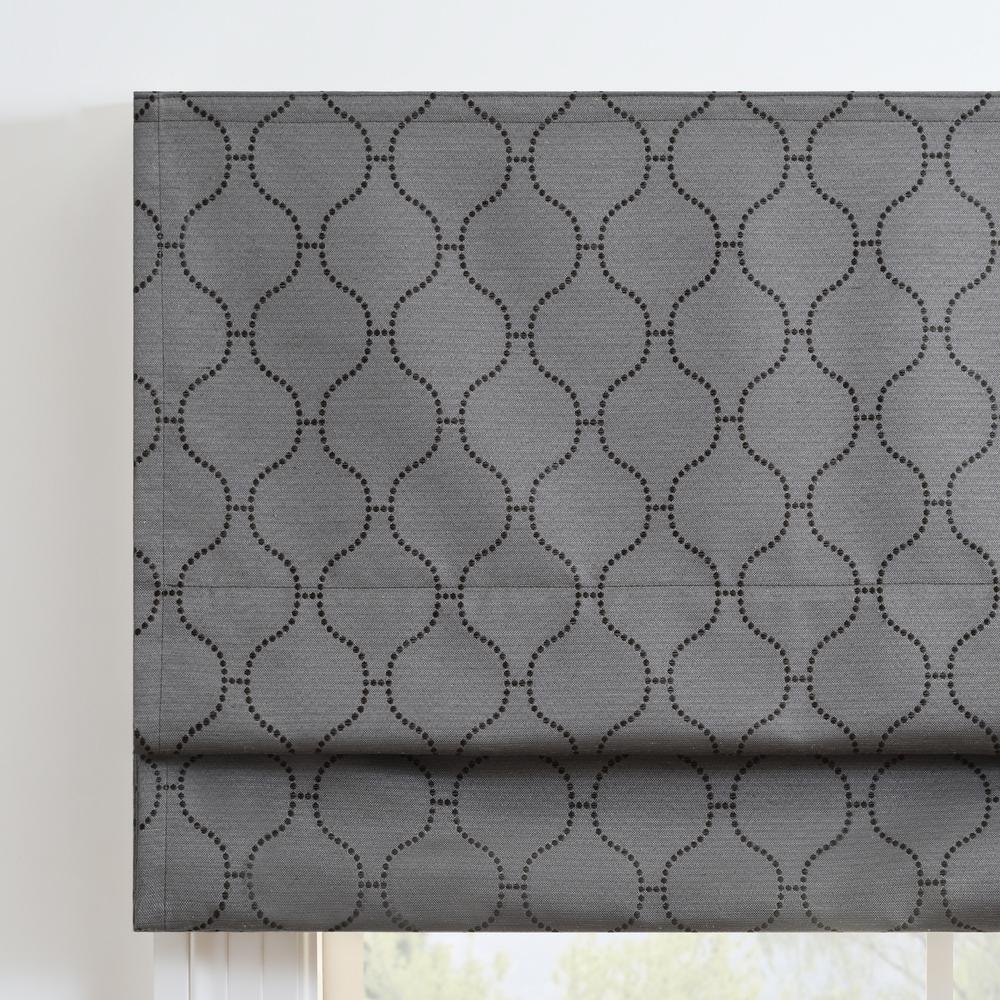 Gray Cordless Blackout Roman Shade with Woven Ogee Design