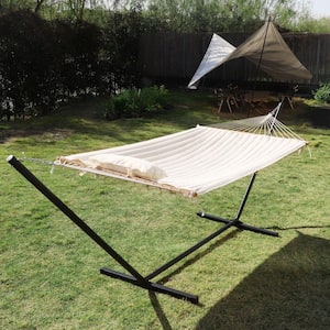12 ft. Hammock with Stand for Outdoor, 2-Person Hammock with Detachable Pillow, Cream White