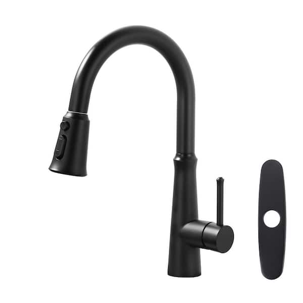 ARCORA Single Handle Pull-Down Sprayer Kitchen Faucet Stainless Steel with Deckplate Included in Matte Black
