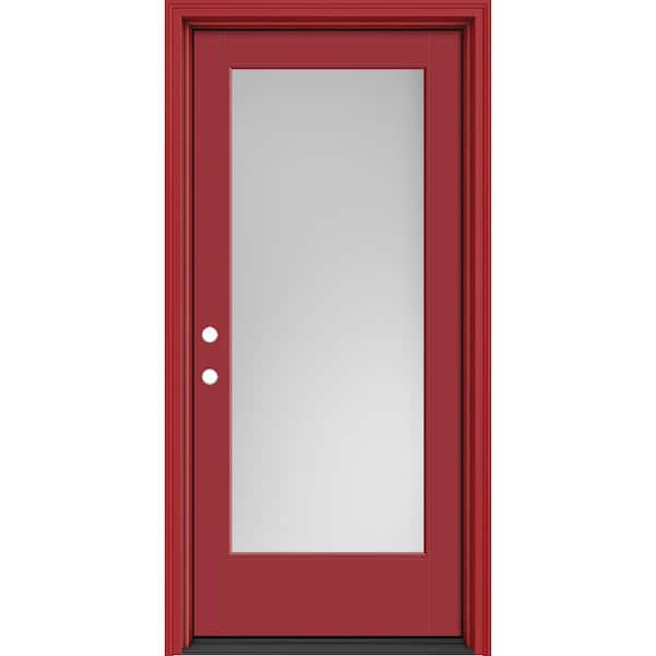 Masonite Performance Door System 36 in. x 80 in. VG Full Lite Right-Hand Inswing Pearl Red Smooth Fiberglass Prehung Front Door