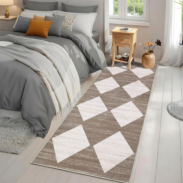 Modern Geometric Diamond Rug Soft Non-slip Thin Rug for Bedroom Laundry Home Decor Brown 2 ft. x 6 ft. Area Rug