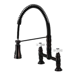 Heritage 2-Handle Deck Mount Pull-Down Sprayer Kitchen Faucet in Oil Rubbed Bronze