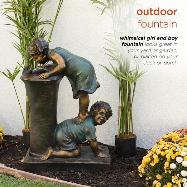 Pwshymi Little Boy Girl Playing Water Statue Standing Sculpture Fountains  Outdoor Water Fountains Garden Fountains Outdoor Ornament for Home