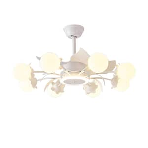31 in. Indoor White 8-Light Chandelier Ceiling Fan with Light and Remote, Fandelier with Milky Globe Shade for Bedroom