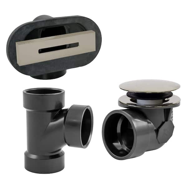 Westbrass Sch. 40 ABS 1-1/2" Coarse Thread Tip-Toe Drain and Linear Overflow Faceplate in Polished Nickel