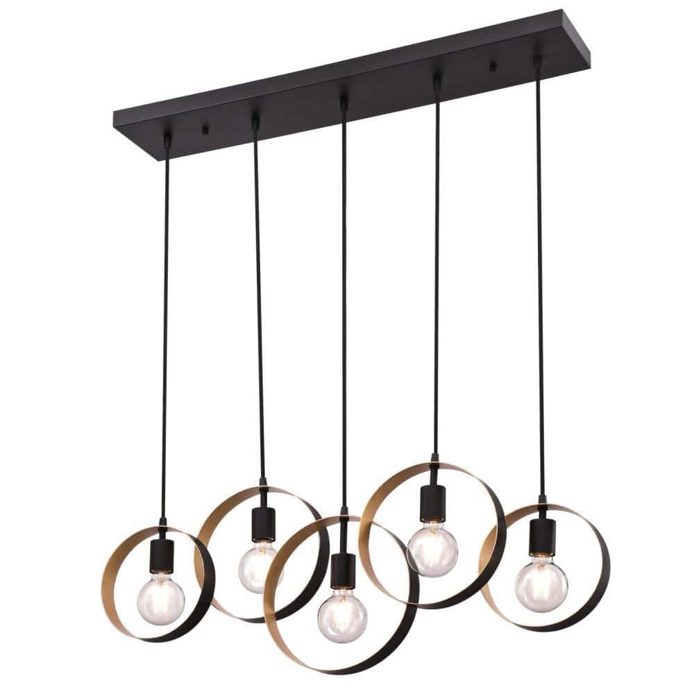 Olympus Matte Black and Textured Gold Geometric Chandelier