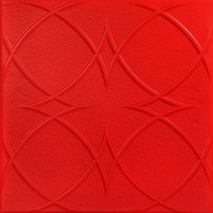 Circles and Stars Red 1.6 ft. x 1.6 ft. Decorative Foam Glue Up Ceiling Tile (21.6 sq. ft./case)