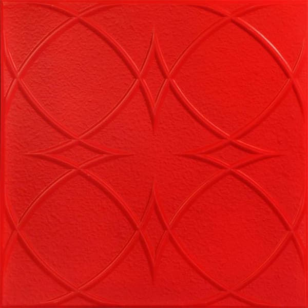 A La Maison Ceilings Circles and Stars Red 1.6 ft. x 1.6 ft. Decorative Foam Glue Up Ceiling Tile (21.6 sq. ft./case)