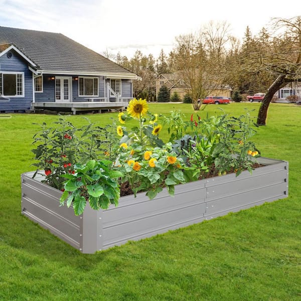 Unbranded - 6 x 3 x 1 ft. Gray Rust-Proof Metal Rectangular Outdoor Garden Bed Planter Box for Vegetables Flowers Herb (2-Pack)