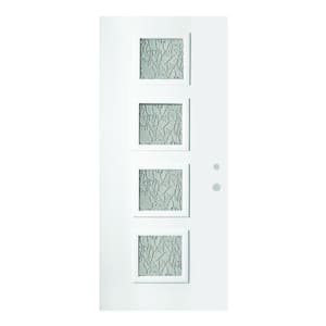 32 in. x 80 in. Evelyn Delta Satin 4 Lite Painted White Left-Hand Inswing Steel Prehung Front Door
