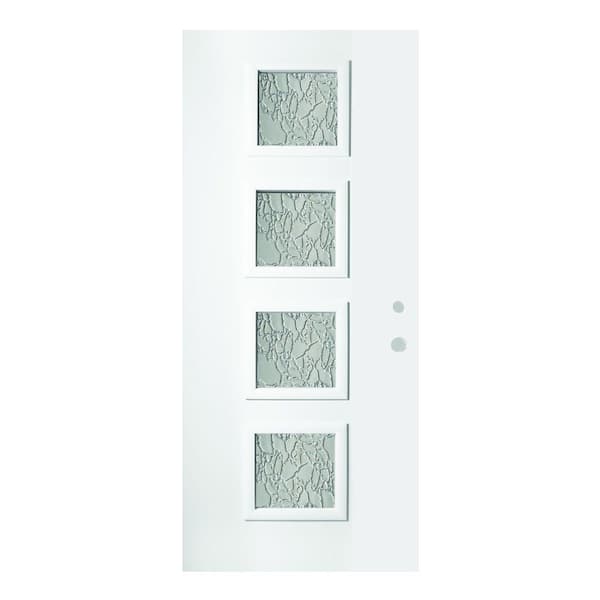 Stanley Doors 32 in. x 80 in. Evelyn Delta Satin 4 Lite Painted White Left-Hand Inswing Steel Prehung Front Door
