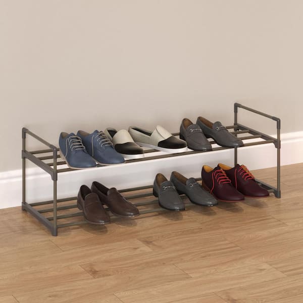 13.3 in. H 10-Pair 2-Tier Gray Plastic Shoe Rack