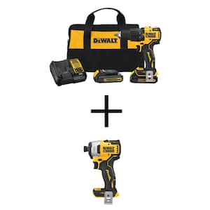 ATOMIC 20-Volt MAX Cordless Brushless Compact 1/2 in. Hammer Drill Kit w/Bare ATOMIC 20V Compact 1/4 in. Impact Driver