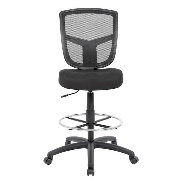 BOSS Office Products BOSS Mesh Upholstery Adjustable Height Ergonomic Contract Grade Drafting Chair in Black without Arms