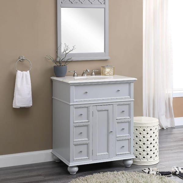 Home Decorators Collection Hampton Harbor 28 in. Vanity in Dove Grey with Natural Marble Vanity Top in White with White Sink