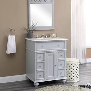 Hampton Harbor 28 in. Vanity in Dove Grey with Natural Marble Vanity Top in White with White Sink