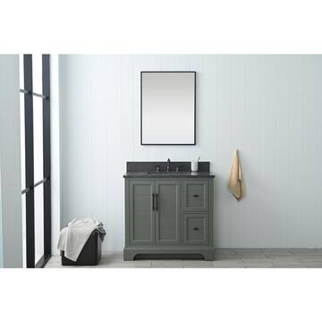 Chambery 36 in. W x 22 in. D x 34.5 in. H Single Sink Freestanding Bath Vanity in Vintage Green with Stone Top in Black