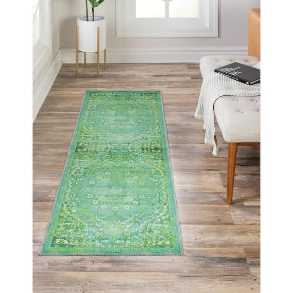 Renaissance Roma Spring Green 2 ft. x 8 ft. Machine Washable Area Rug