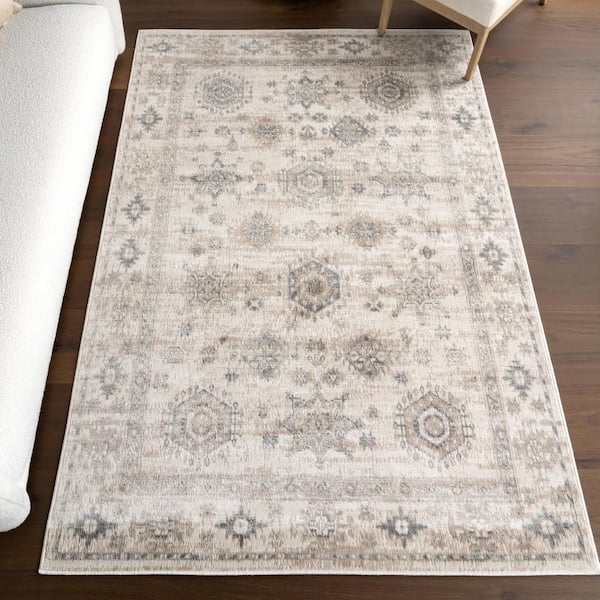 Lauryn Small Medallion Light Grey 10 ft. x 14 ft. Indoor Area Rug