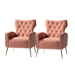 Brion Modern Pink Velvet Button Tufted Comfy Wingback Armchair with Metal Legs (Set of 2)
