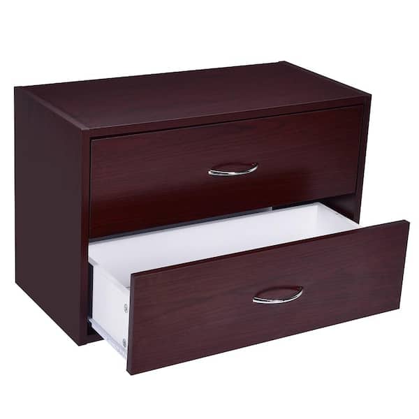 Costway 2-Drawer Brown Nightstand 16 in. x 24.5 in. x 12 in.