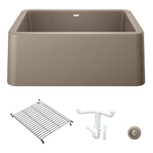 Ikon 27 in. Farmhouse/Apron-Front Single Bowl Truffle Granite Composite Kitchen Sink Kit with Accessories