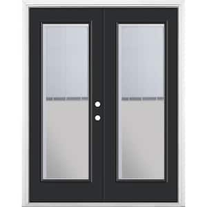 60 in. x 80 in. Jet Black Steel Steel Prehung Left-Hand Inswing Mini Blind Patio Door in Vinyl Frame with Brickmold