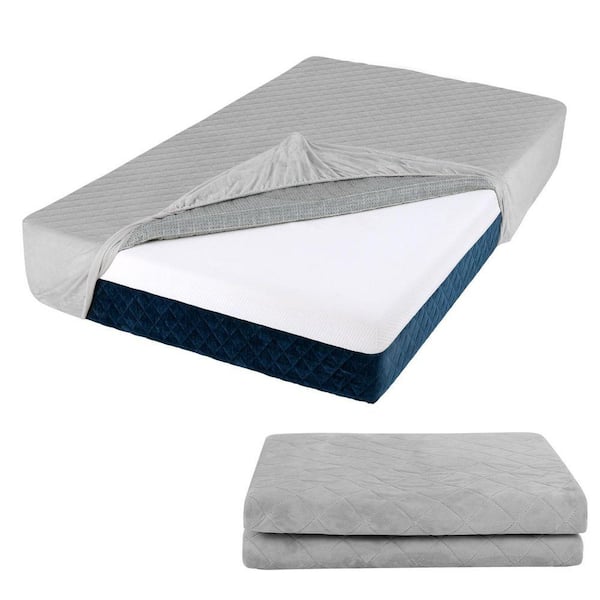 Mecale Luxury Super Soft Velvet Gray Twin Size 75 in. x 39.5 in. Polyester Elastic Pocket Mattress Protector