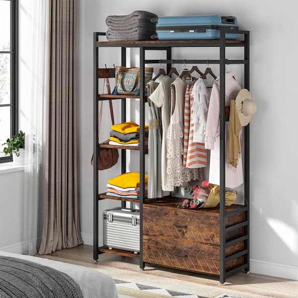 BYBLIGHT Brown Free-standing Closet Organizer Garment Rack with Double  Hanging Rod BB-U0028GX - The Home Depot