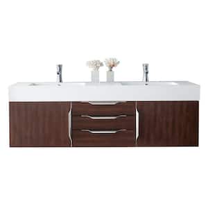 Mercer Island 59 in. W x 19.5 in.D x 19.3 in. H Double Bath Vanity in Coffee Oak with Solid Surface Top in Glossy White
