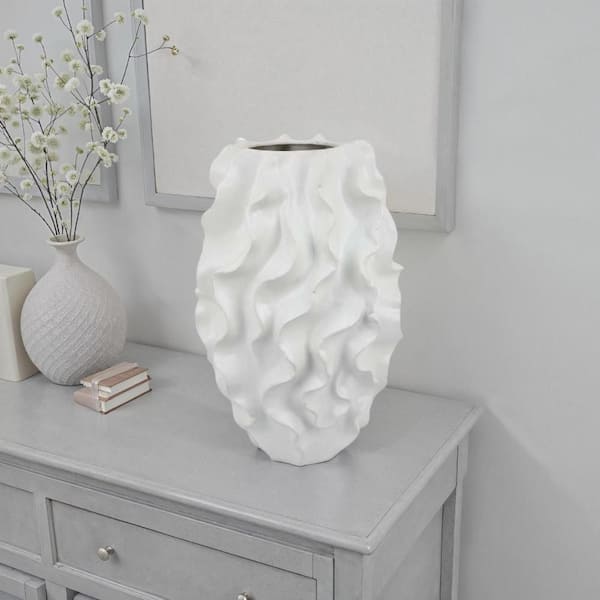 Modern 19 in. White Ceramic Round Decorative Vase