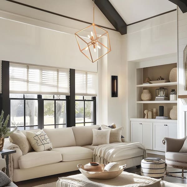 LNC Modern Gold Chandelier with Square Cage 6-Light Geometric