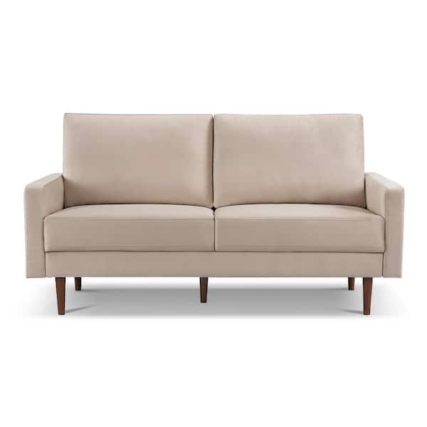 HomeRoots Amelia 69 in. Straight Arm Velvet Rectangle Sofa in. Beige