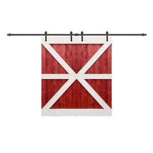 38 in. x 84 in. Pre Assemble Red and White Series Stained Wood Interior Double Sliding Barn Door with Hardware Kit