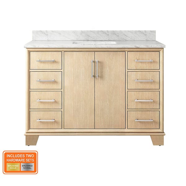 Nanterre 49 in. Single Sink Desert Birch Bath Vanity with White Natural Carrara Marble Top (Assembled)