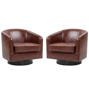 Uixe Coffee PU Leather Upholstered 360° Swivel Accent Barrel Chair with ...