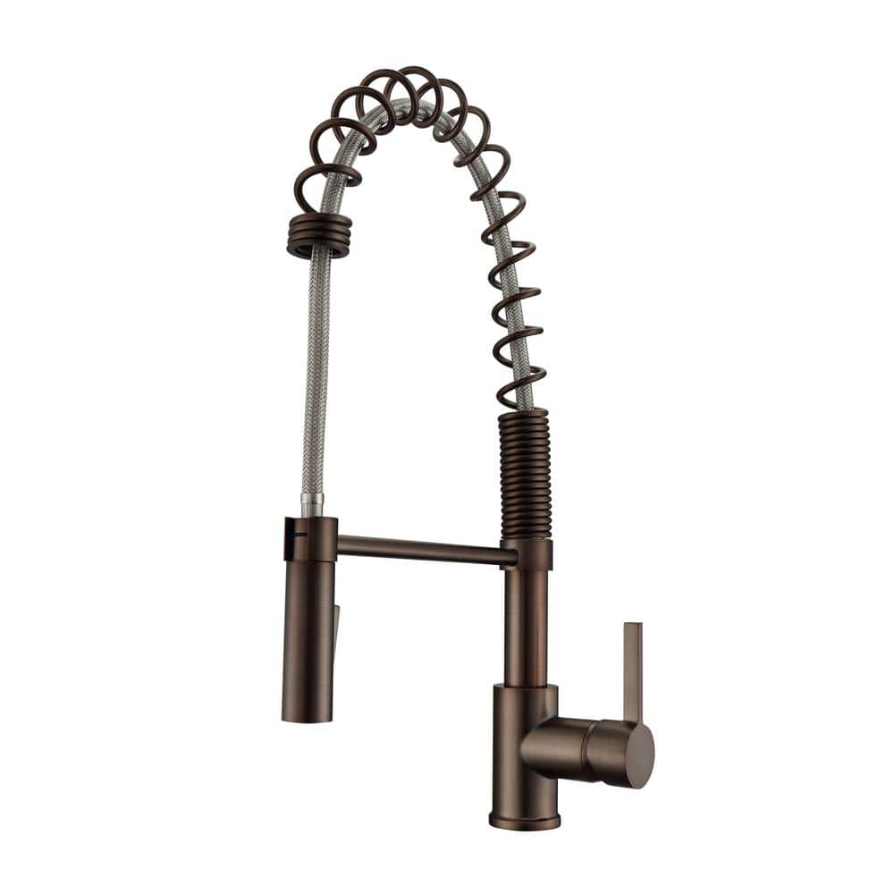 Nikita Single Handle Deck Mount Spring Gooseneck Pull Down Spray Kitchen Faucet with Lever Handle 1 in Oil Rubbed Bronze -  Barclay Products, KFS417-L1-ORB