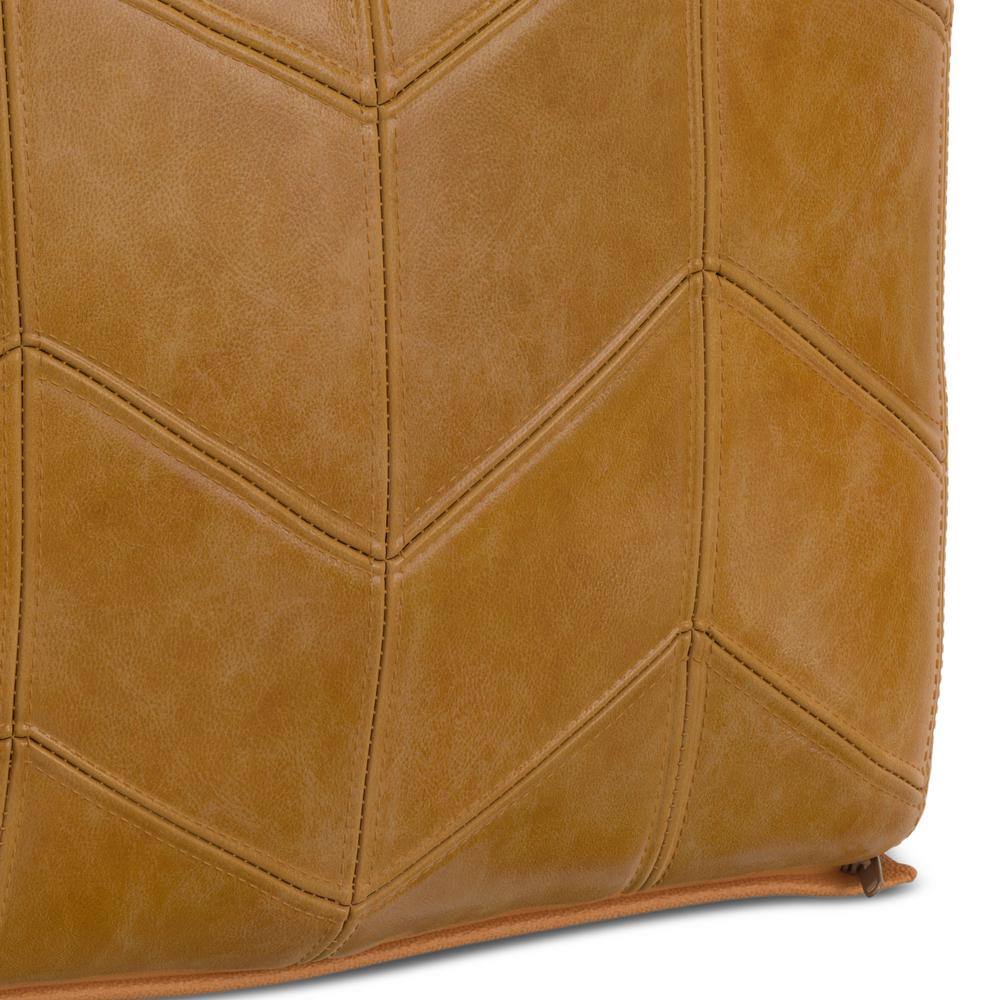 Brown Genuine Leather Chevron Pattern Square Pouf